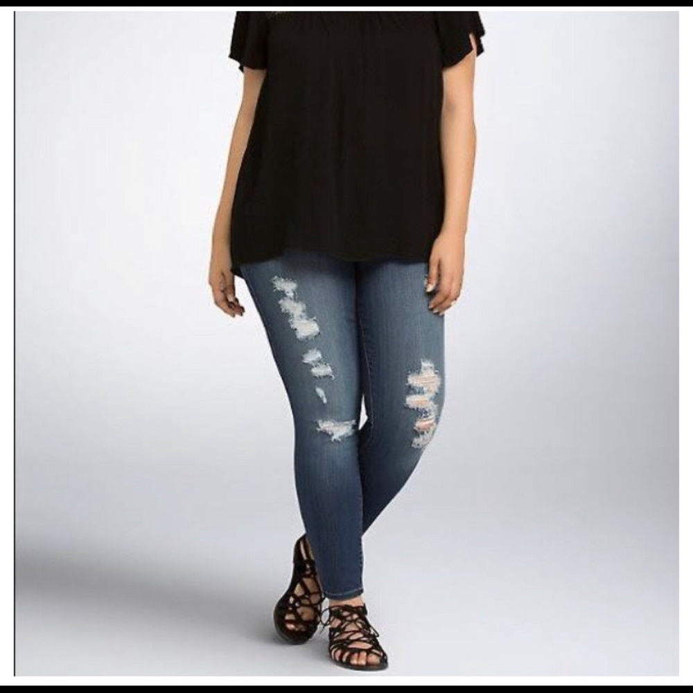 torrid Ripped Medium Blue Skinny Jeggings